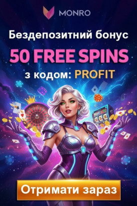 Даруємо 50 фріспінів без депозиту за реєстрацію в казино Monro